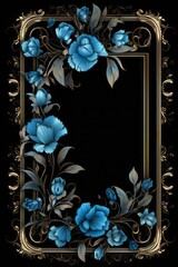 cornice, bordo, confine, verticale, dorata a tema floreale azzurro