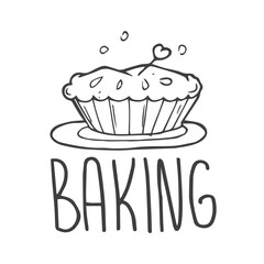 Baking lettering icon with a pie sketch