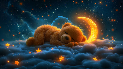 Sleeping Teddy Bear - obrazy, fototapety, plakaty