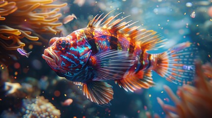 image of a clown fish in an anemone, colorful, crystal clear water,, detailed epic 4K, ultra definition 4K, realism --ar 16:9 --v 6 - obrazy, fototapety, plakaty