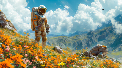 Gardening in the Cosmos. Astronaut Tending to Intergalactic Plants