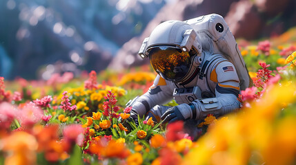 Gardening in the Cosmos. Astronaut Tending to Intergalactic Plants