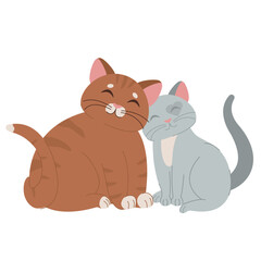 Vector illustration character design couple love of cats on white background. Illustration for Valentine day, wedding. Doodle cartoon style. Illustration for poster, card, invitation, banner.