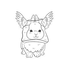 Hand drawn cute rabbit with wings and halo vector. Cute rabbit vector