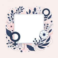 International Women's Day card background frame, illustration with white part, clipart for greeting cards, save the date, stationery design