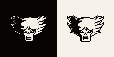 fire hair skull silhouette suitable for graphic needs