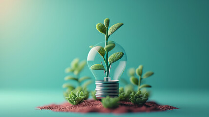3d light bulb with plant inside, eco concept, Natural energy concept.