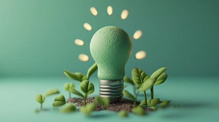 3d light bulb with plant inside, eco concept, Natural energy concept.