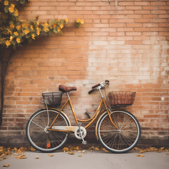 Fototapeta na wymiar Vintage bicycle leaning against a brick wall. 