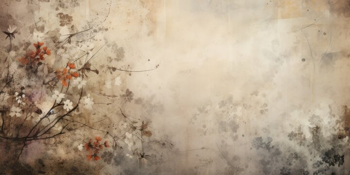 Taupe Abstract Floral Background With Natural Grunge Texture