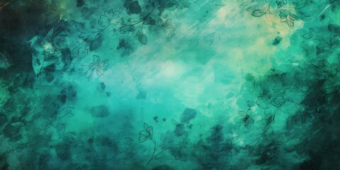 Fototapeta na wymiar teal abstract floral background with natural grunge texture