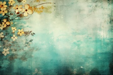 teal abstract floral background with natural grunge texture - obrazy, fototapety, plakaty