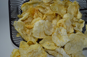 Emping Mlinjo is a kind of chip snack from Java, Indonesia.