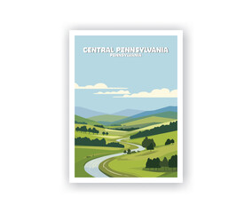 Central Pennsylvania, Pennsylvania Illustration Art. Travel Poster Wall Art. Minimalist Vector art
