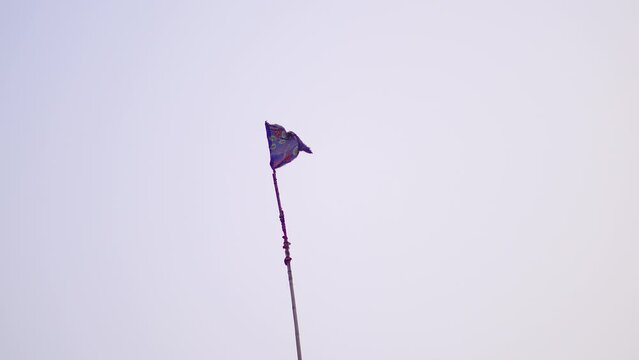 BSP (Bahujan Samaj Party) flag being waved on terraces during a winter, India