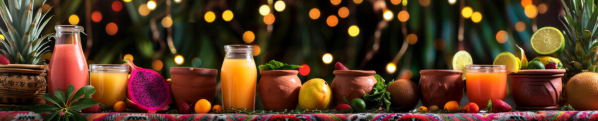 Obraz na płótnie Canvas organic smoothies and fresh juices, bokeh, night bar, fresh, tropical