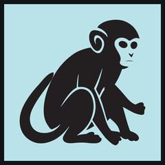 Silhouette of Cute Baby Monkey ,Vector illustration, Cartoon Icon