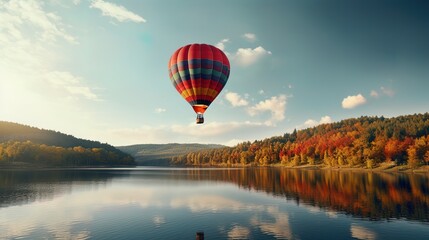 A flying balloon above the lake