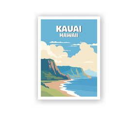 Kauai, Hawaii Illustration Art. Travel Poster Wall Art. Minimalist Vector art