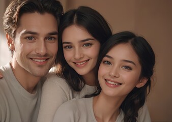 Treasured Moments: Radiant Smiles and Loving Bond in a Happy Family of Three