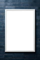 Blank picture frame on brick wall background. Mock up for design