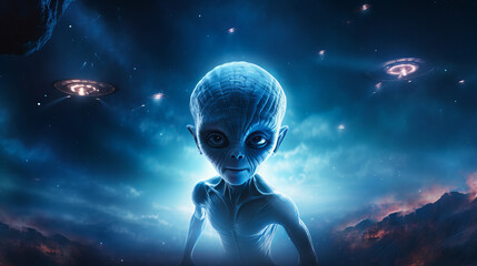 The Fantastical Creature in Space. Portrait of Alien - obrazy, fototapety, plakaty