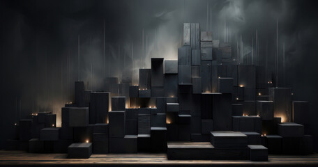 A wallpaper with black wooden blocks signifies organization in business, generative AI