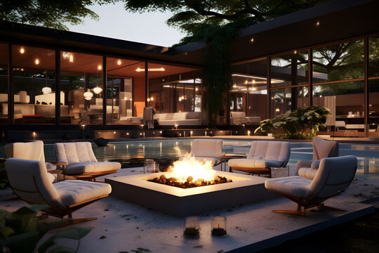 backyard space with custom built-in outdoor seating