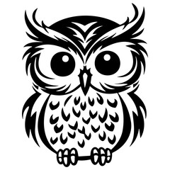 adorable owl icon illustration, adorable owl silhouette logo svg vector