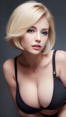 Fototapeta premium Sexy woman with huge breasts.Adult sexy lady in underwear