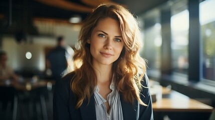 Portrait of beautiful young business woman with curly hair