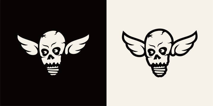 Flying skull light bulb silhouette