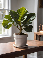  Fiddle Fig potted plant with a tree and flowers, adding a touch of nature to indoor decor