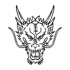 Line art dragon head angry face view front vector