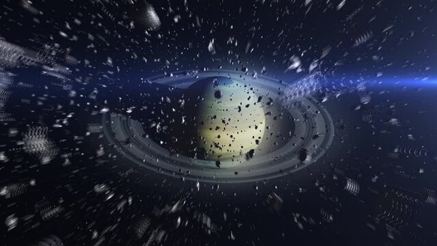 Camera inside asteroid field Heading Planet Saturn
Outer space cinematic View, 4K, 2024
