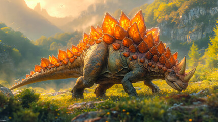 Stegosaurus in the Wild. Jurassic Marvel - obrazy, fototapety, plakaty