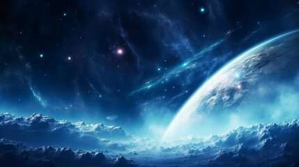Fototapeta na wymiar Blue Hues and Nebula Dreams in the Cosmos. Galactic Night. Stellar Dreamscape