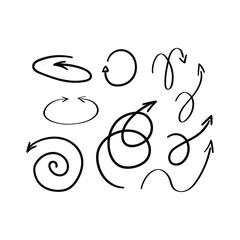 Drawn Arrow Sign Black Thin Line Icon Set Symbol of Direction. Vector illustration of Swirls Arrows Signs