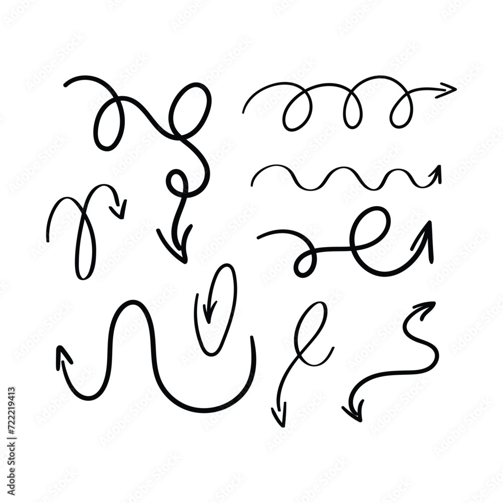 Poster drawn arrow sign black thin line icon set symbol of direction pointers. vector illustration of arrow