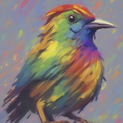 Rainbow bird paintings in the impressionist style. 