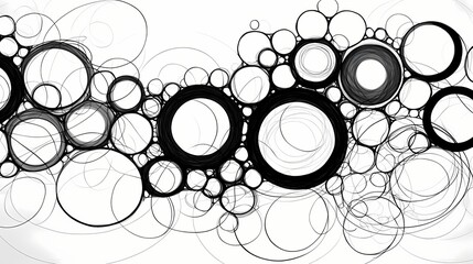 Abstract black and white line drawing of interconnected circles, creating a visually captivating and modern geometric pattern
