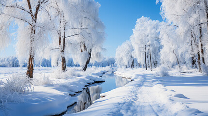 Winter landscape.  Trees in the snow