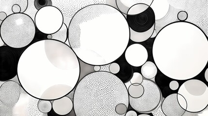 Abstract black and white line drawing of interconnected circles, creating a visually captivating and modern geometric pattern