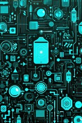 Turquoise abstract technology background using tech devices and icons