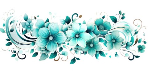 Turquoise several pattern flower, sketch, illust, abstract watercolor