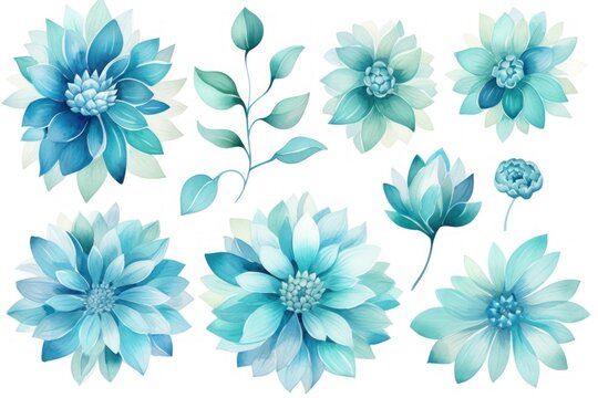 Turquoise several pattern flower, sketch, illust, abstract watercolor