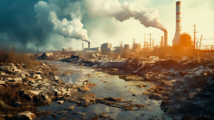 The Industrial Impact on Water Ecosystems - obrazy, fototapety, plakaty