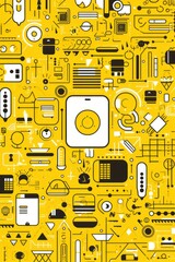 Yellow abstract technology background using tech devices and icons 