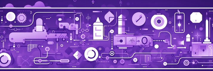 Violet abstract technology background using tech devices and icons