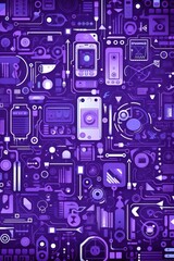 Fototapeta na wymiar Violet abstract technology background using tech devices and icons